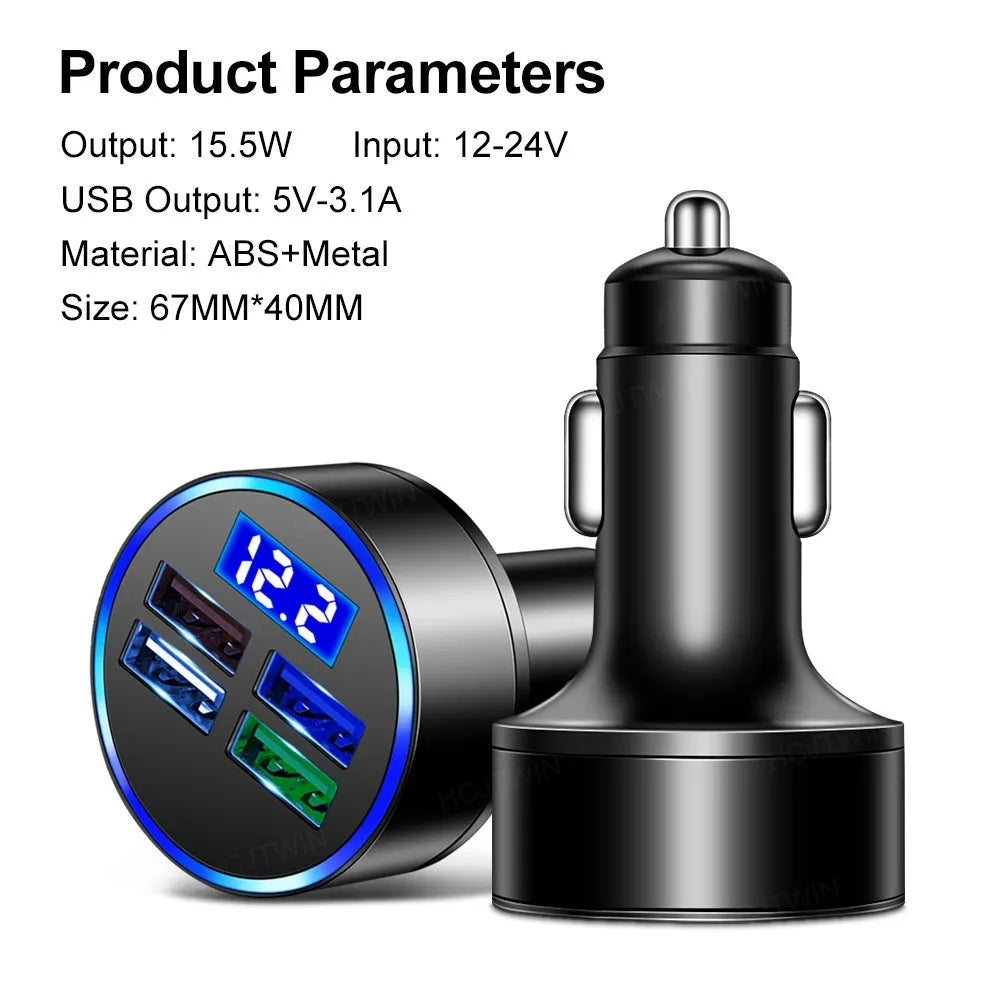 Black multi-port car charger with USB ports for vehicle charging