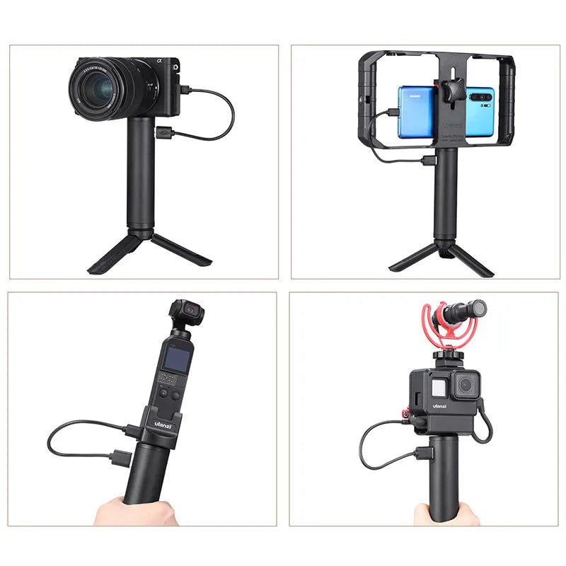 Black aluminium alloy power bank charging handle showing 12.5cm length and 3.2cm width
