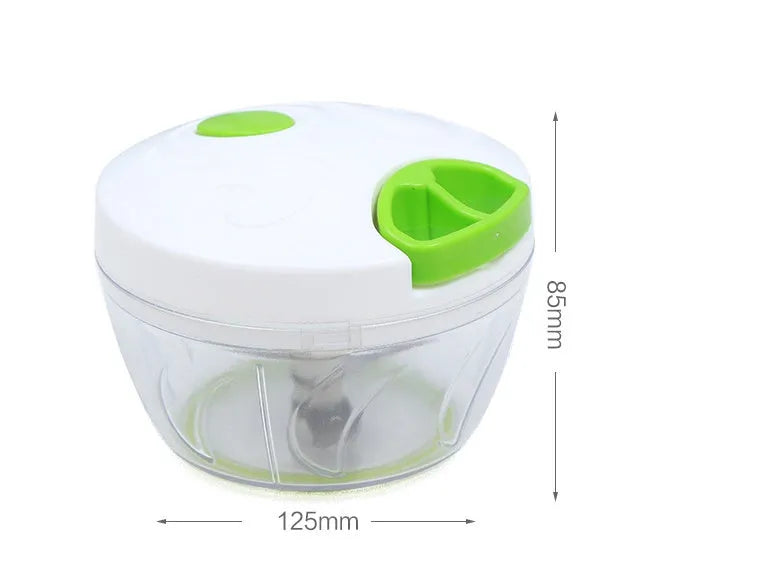 Manual kitchen chopper with stainless steel blades in green colour, 500ml capacity food processor