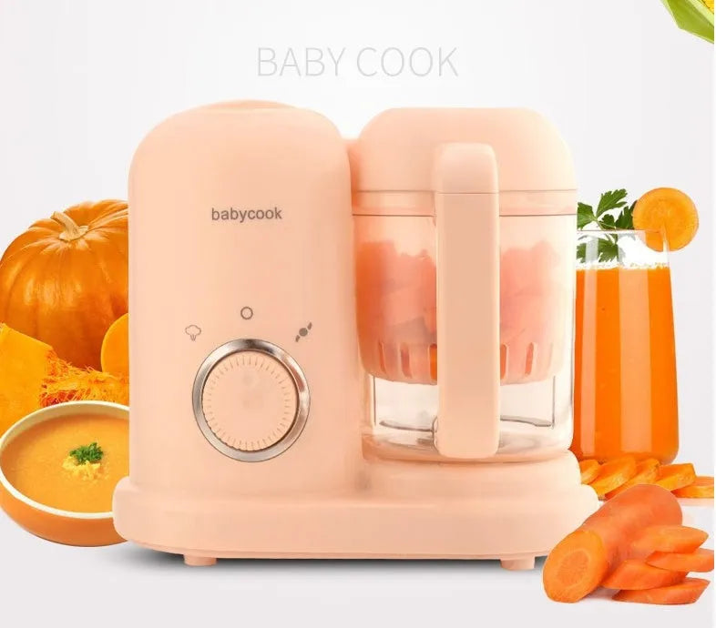 Baby food processor steamer and blender with double mixing blades in green or pink
