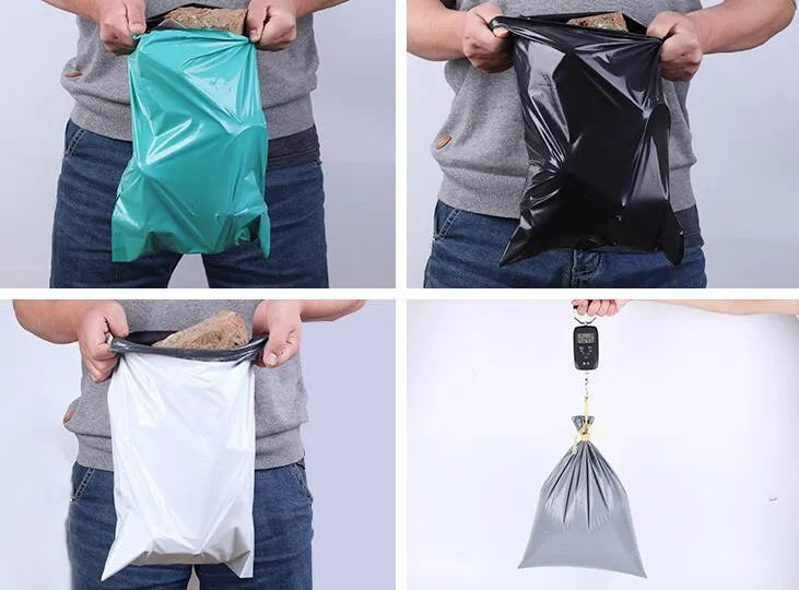 PE courier clothing bags with adhesive seals in multiple sizes and colours