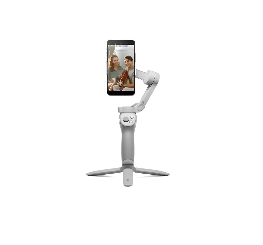 Magnetic mobile phone PTZ motorised gimbal stabiliser unit with integrated battery on a table