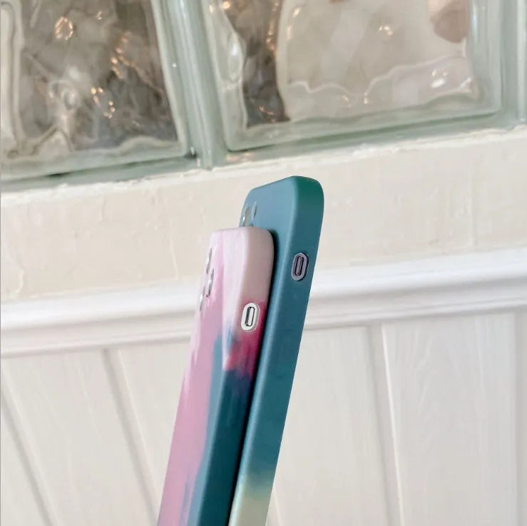 Soft silicone iPhone case with blue and purple oil painting gradient geometric abstract pattern