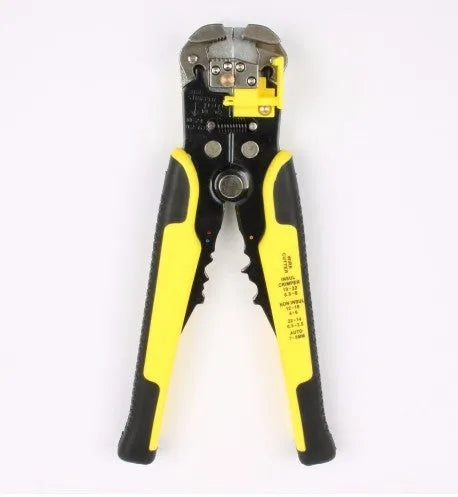 Yellow 3-in-1 automatic wire stripper crimping pliers with alloy steel jaws for 10-24 AWG cables