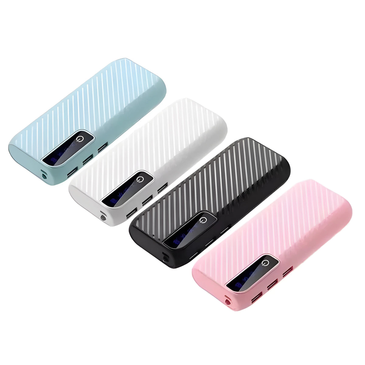 20000mAh portable mini power bank showing compact dimensions and multiple colour options