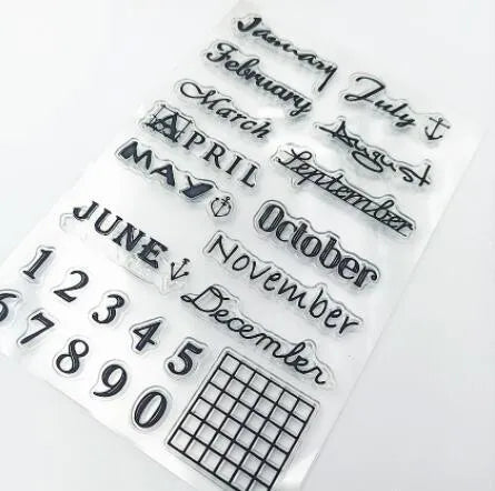 Transparent silicone calendar stamp featuring a digital table icon design on a white background.