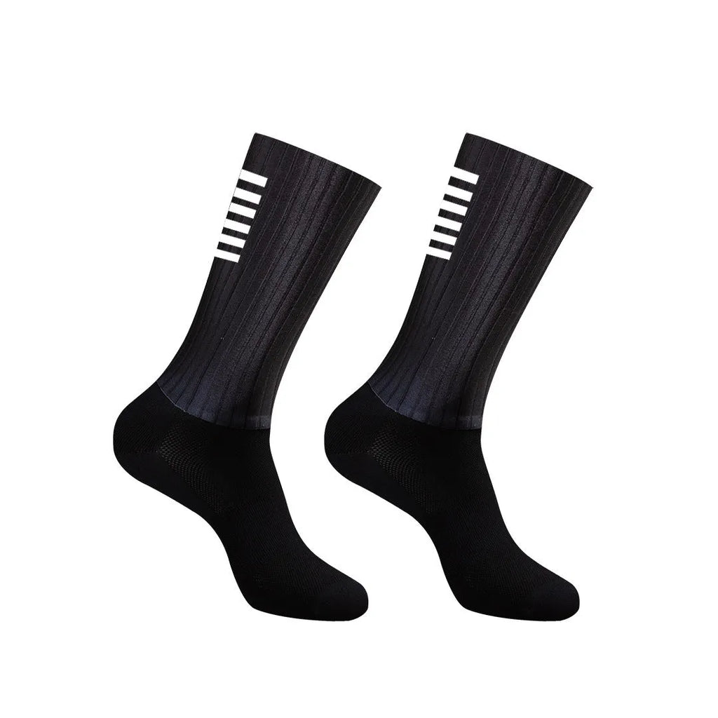 Cycling and running socks in orange colour with moisture-wicking athletic design
