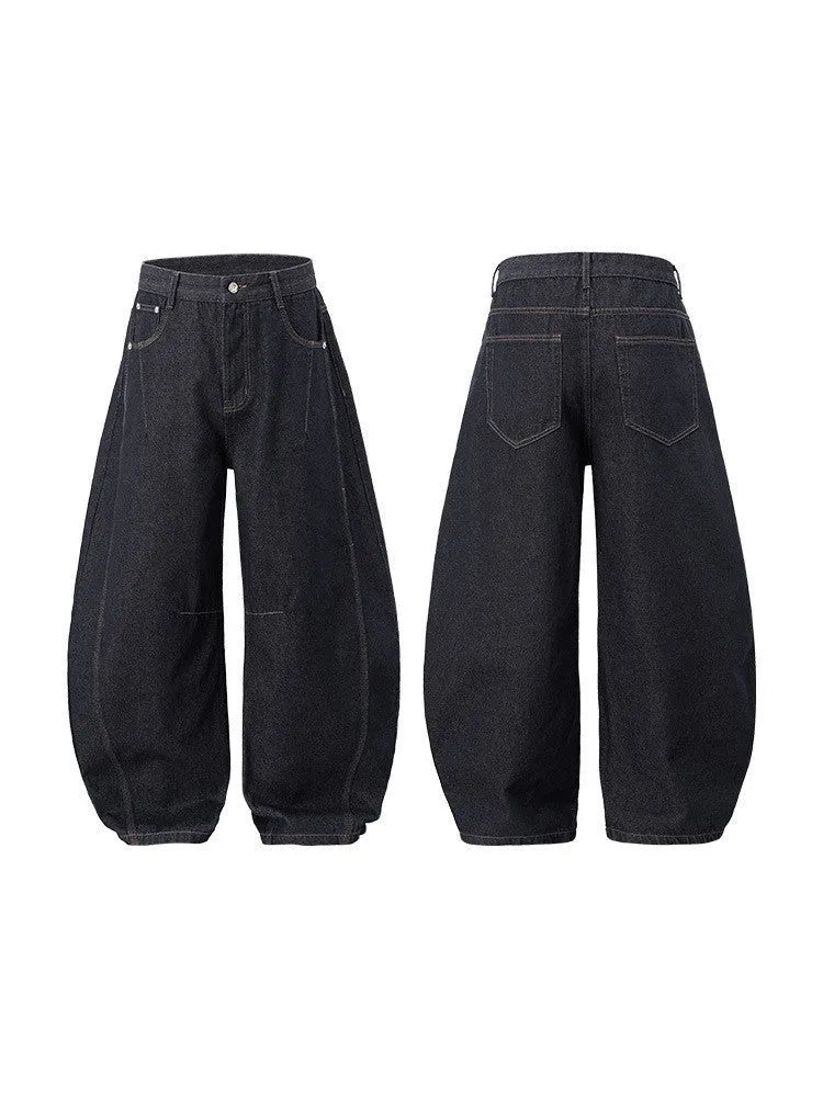 Men's wide leg denim trousers in original cow colour with mid waist design