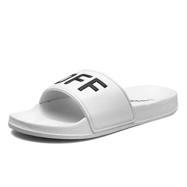Men's black open toe personalised slippers with rubber sole showing European size markings