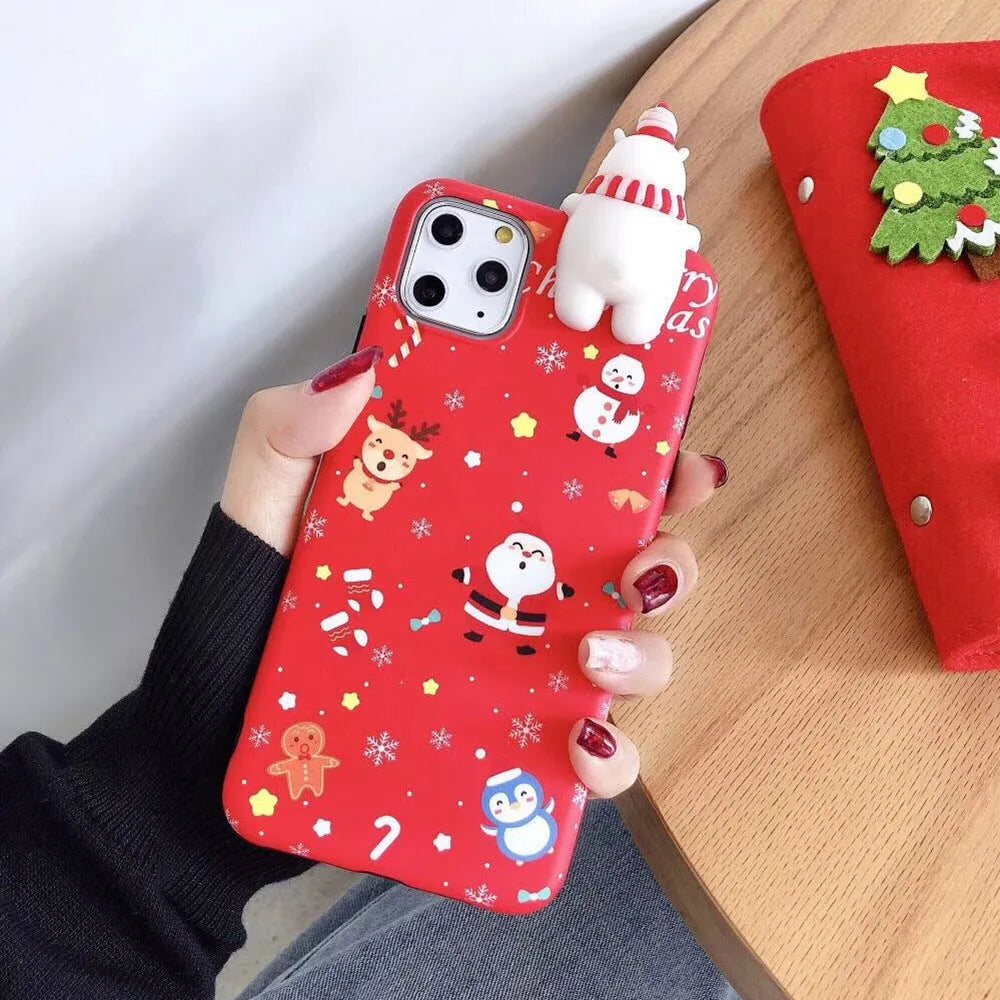 Christmas-themed silicone back cover phone case for iPhone models on white background