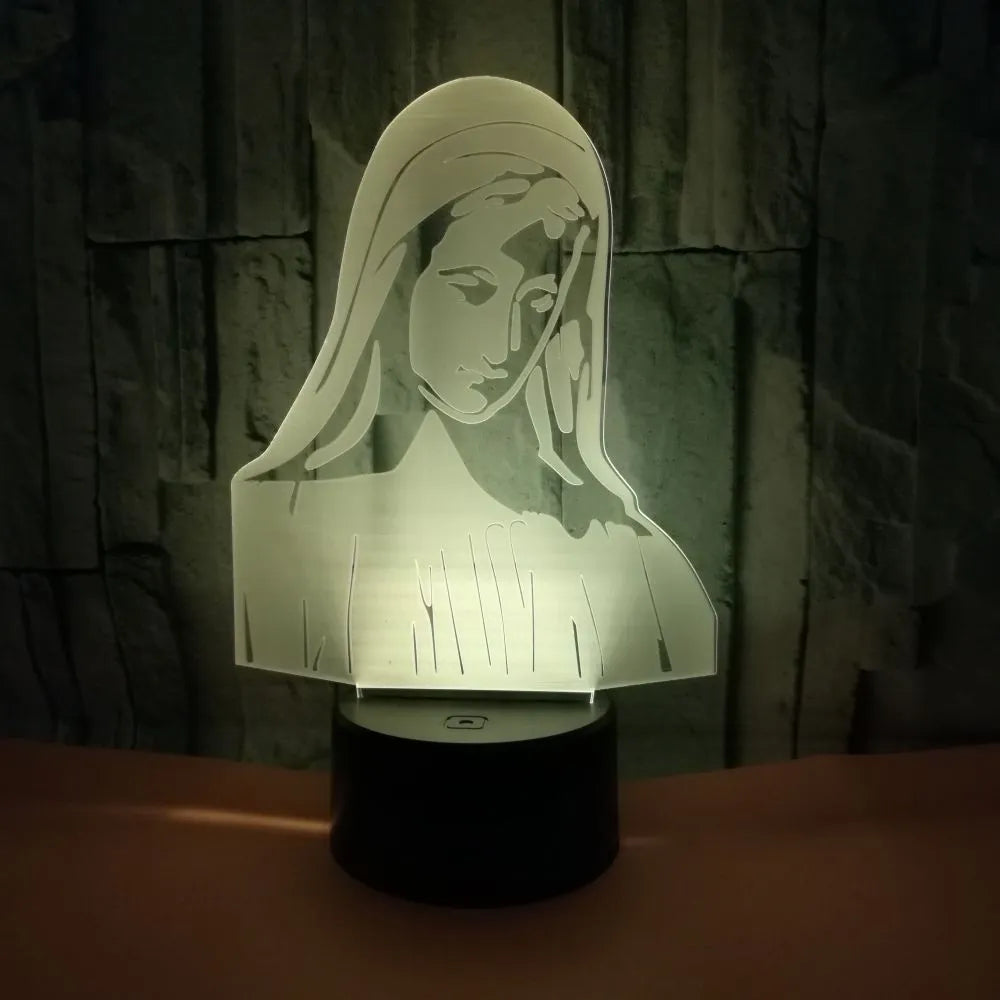 3D LED night light showing dual-ring pattern on acrylic plate with ABS base and control button.