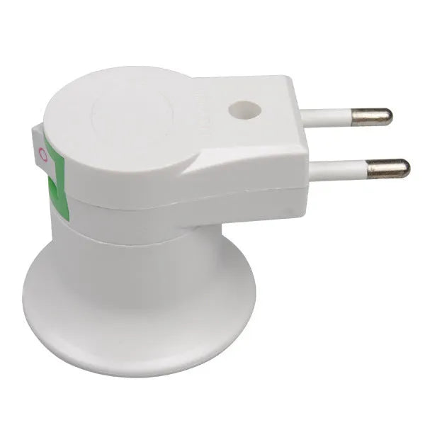 White E27 screw lamp holder adapter with a wall plug and a white rocker switch on the side