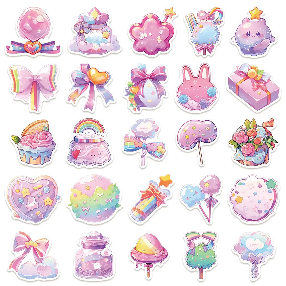 Candy-themed waterproof decorative stickers in fresh colours, sized 4-7cm for paper projects