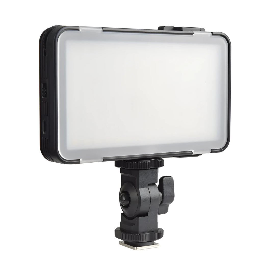 Shenniu M150 ultra-thin silver LED video light mounted on a smartphone showing its slim profile