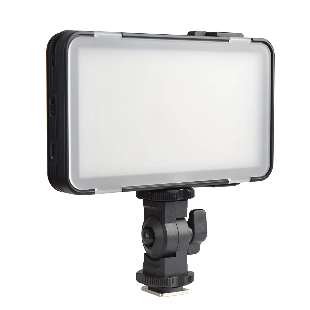 Shenniu M150 ultra-thin silver LED video light mounted on a smartphone showing its slim profile