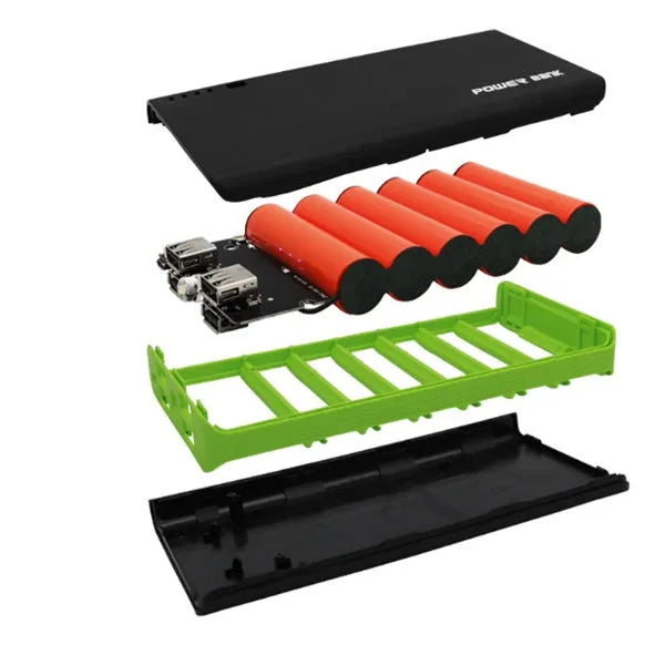 20000mAh portable power bank in multiple colours showing compact 145x68x22mm dimensions