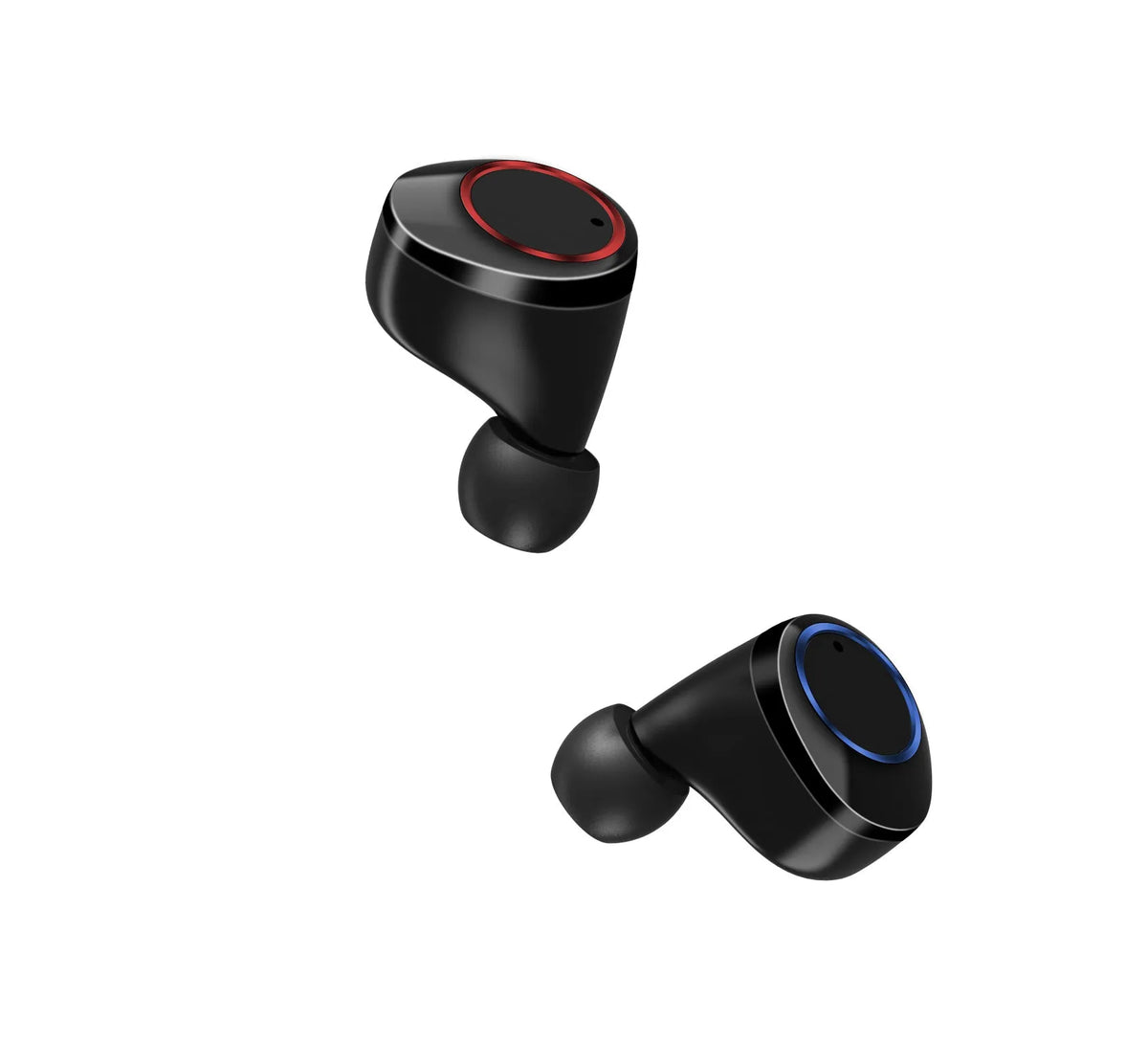 Black X11 Sky-Free true wireless Bluetooth earbuds with compact charging case on a white background.