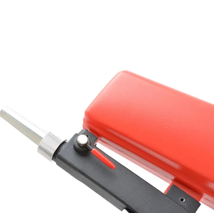 Portable small gravity feed pneumatic sandblasting gun with tank, shown in black or blue.