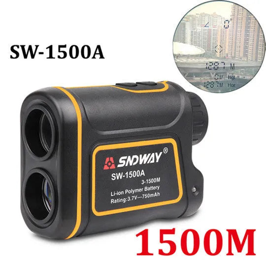 SW series handheld laser golf rangefinder showing compact black design with display screen