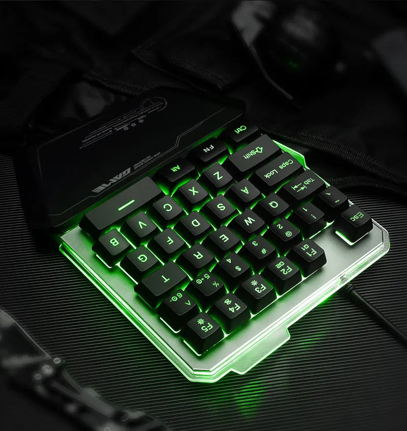 Black G40 Flow Colour one-handed mechanical gaming keyboard with RGB backlit keys on a desk