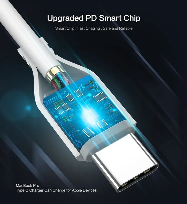 White USB-C to Lightning charging cable for Apple iPhone and iPad, 1 metre long