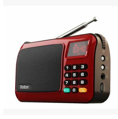 Rolton W405 portable FM radio speaker with MP3 playback in blue colour showing LED display and control buttons