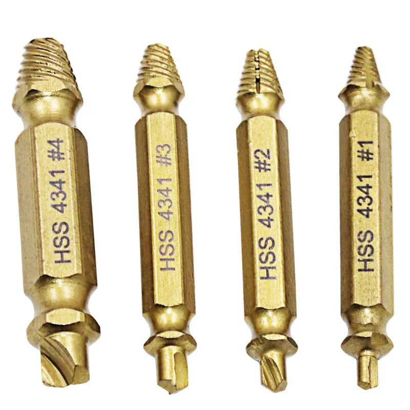 5-piece screw extractor set with 4341 high-speed steel construction for removing damaged fasteners