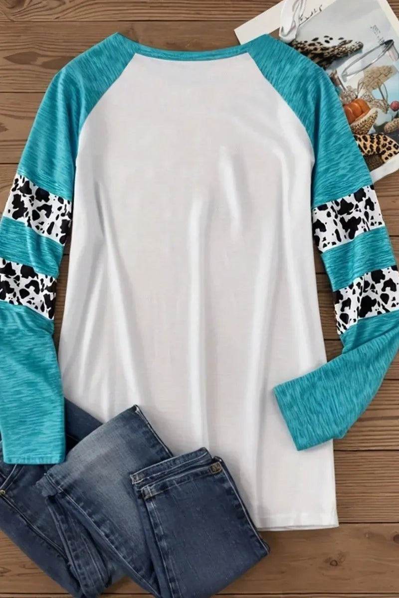 Sky blue Halloween T-shirt with 3D printed pumpkin design, long sleeves and regular fit