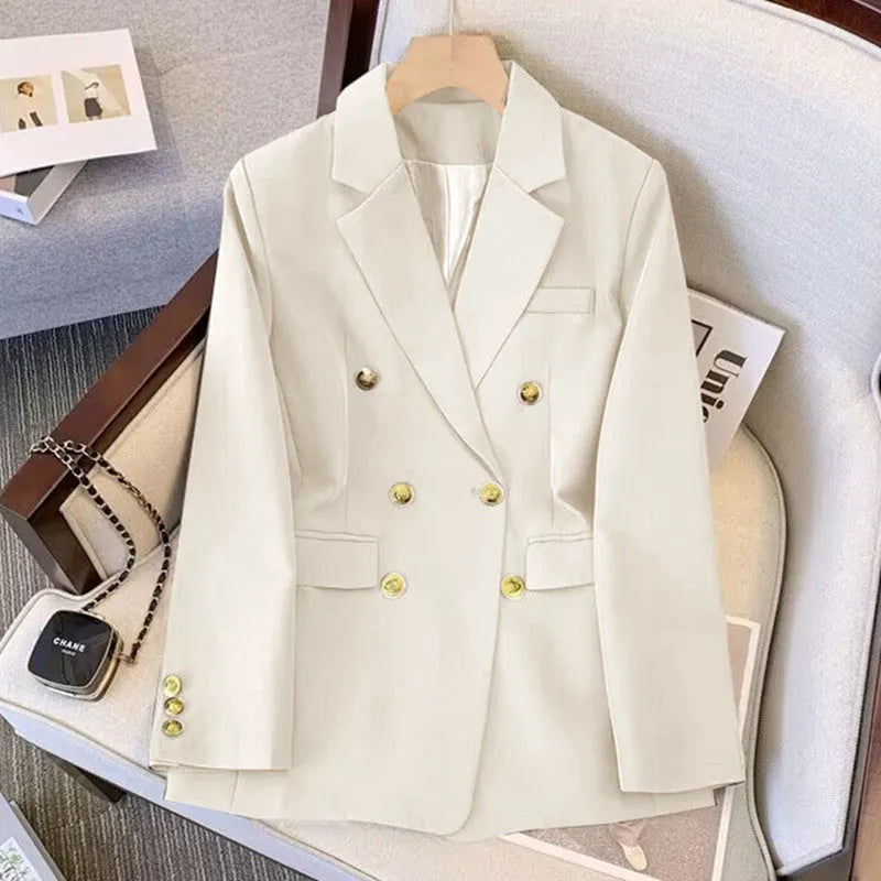 Women's loose-fit long sleeve polyester blouse in khaki, shown on a mannequin.