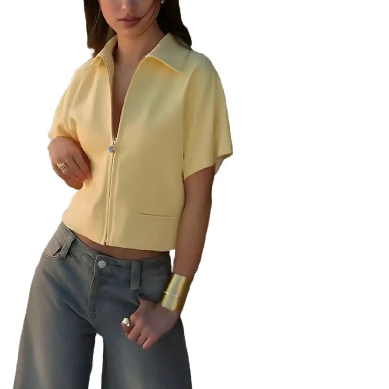 Damascus casual loose-fit polyester top in black, white or yellow colours