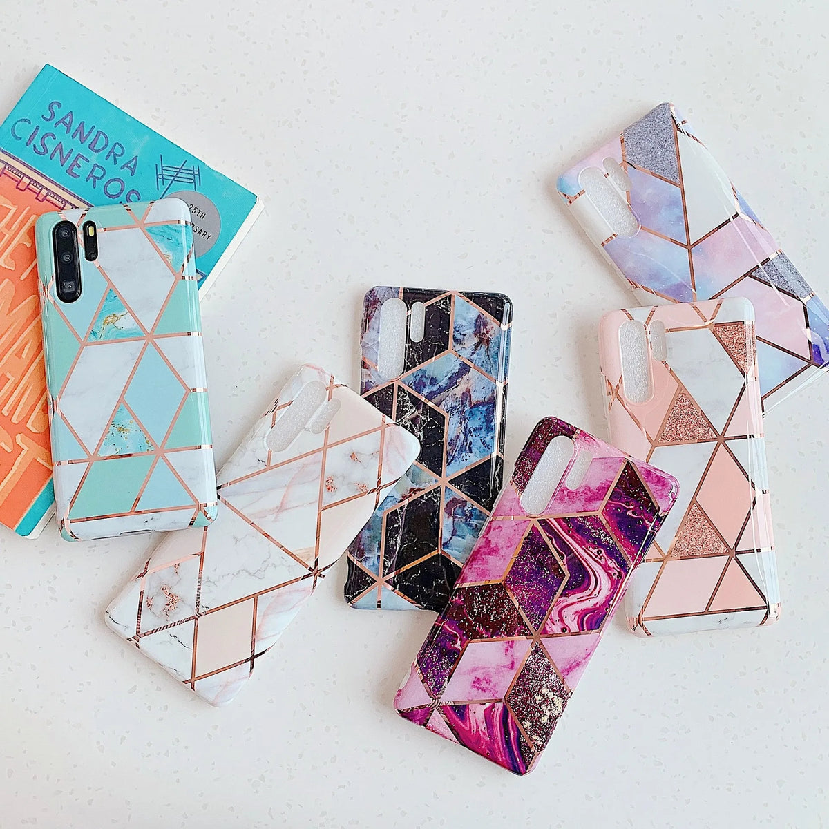 Electroplated marble patterned TPU back cover case for Huawei and Samsung smartphones.