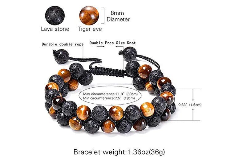 Matte black tiger eye agate couple bracelets with geometric bead modelling