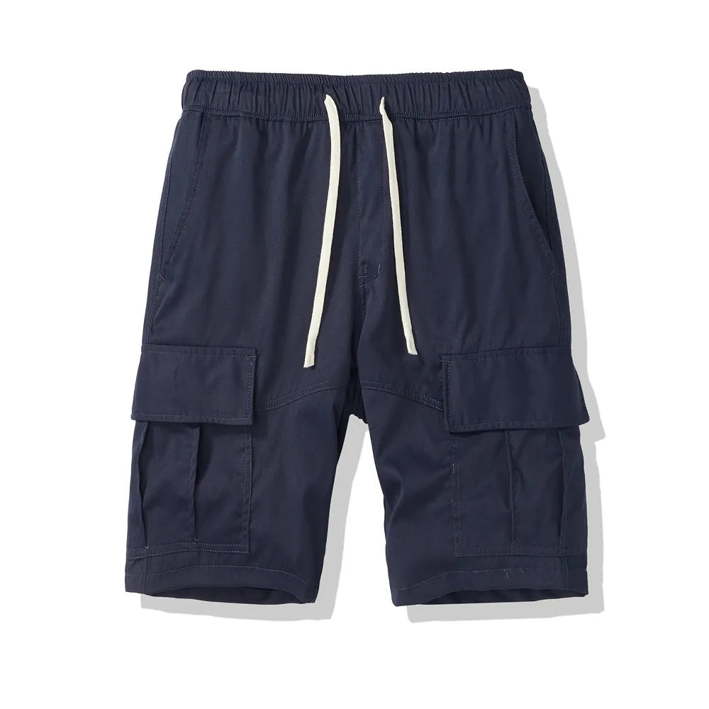 Men's multi-pocket loose cropped pants in polyester fabric showing South Korea style design with micro elasticity