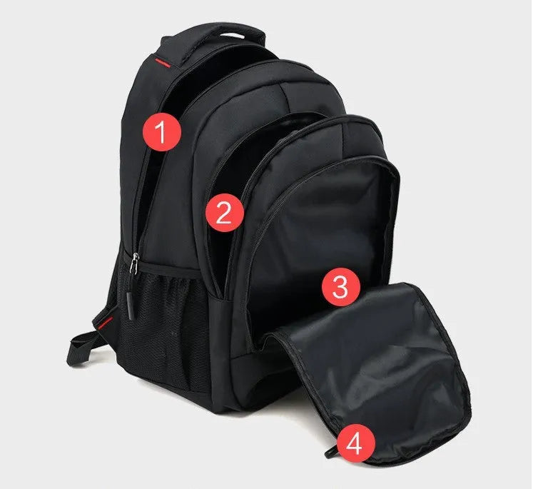 Oxford fabric backpack for teens with breathable padded straps and side zipper pockets in blue
