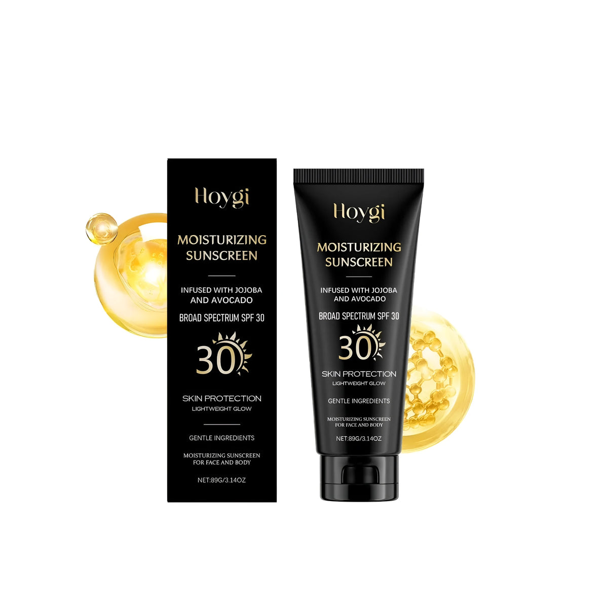 89g moisturizing sunscreen tube with titanium dioxide, hyaluronic acid and jojoba seed oil