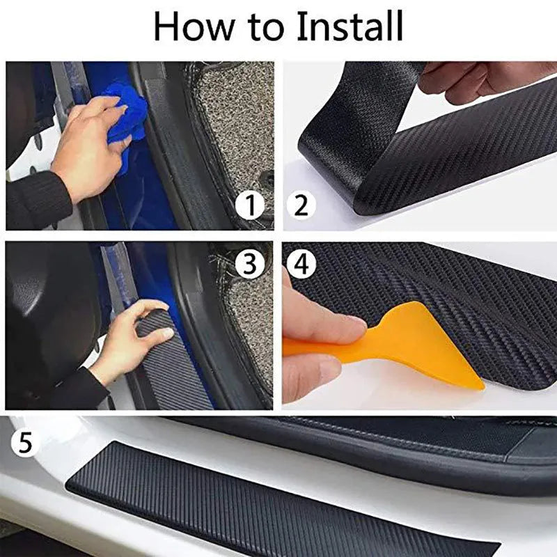Matte carbon fibre roll door sill protector with 3D pattern and waterproof PET material