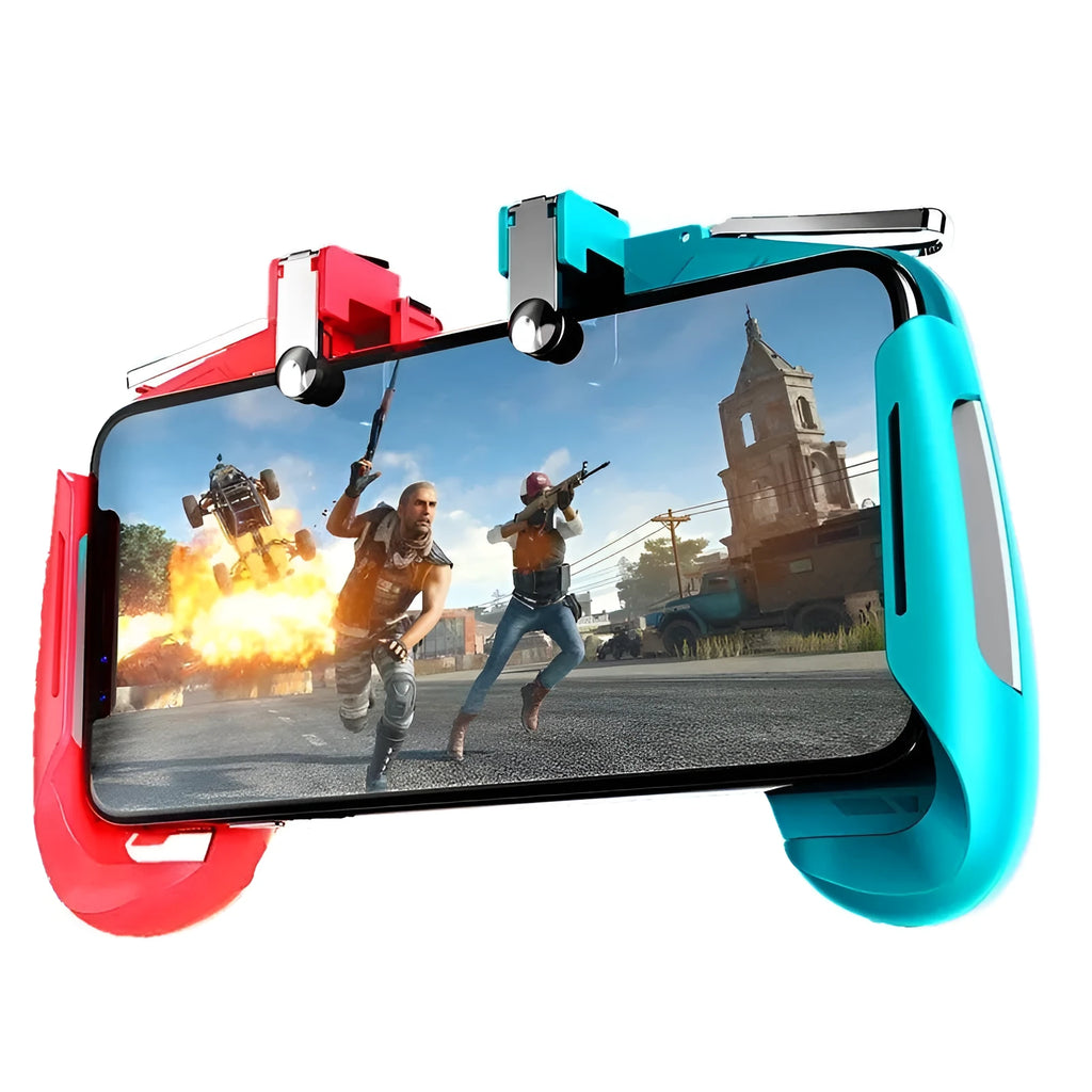 Telescopic mobile game controller handle with adjustable clamp for smartphones in black, blue and white colour options