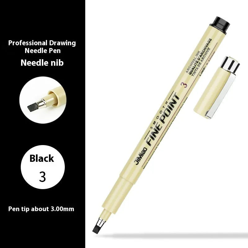 Waterproof needle pen drawing set with syringe-style design and black ink cartridge
