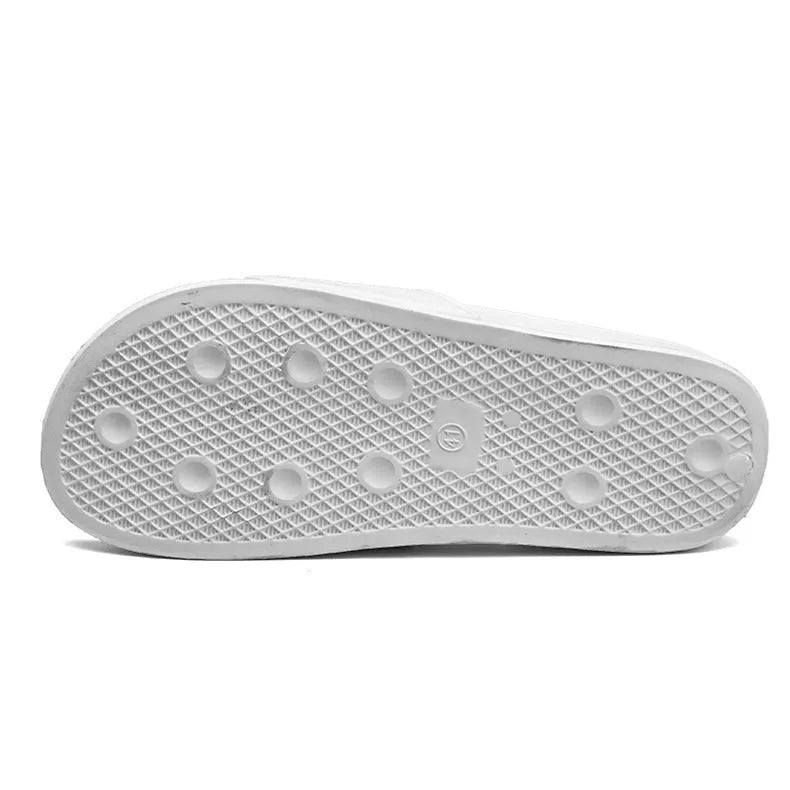 Men's black open toe personalised slippers with rubber sole showing European size markings
