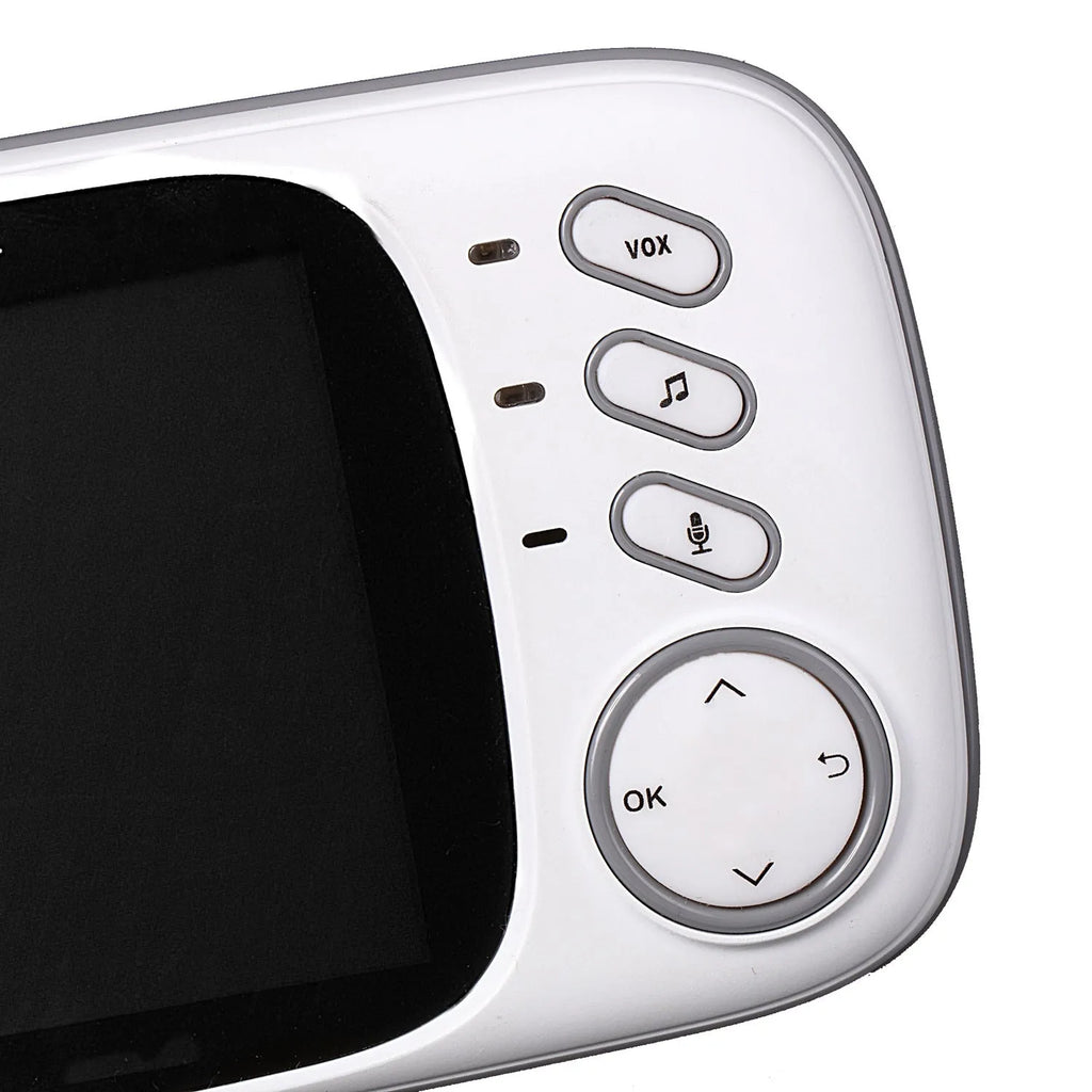 VB603 digital baby monitor showing parent unit with 3.2 inch screen and separate camera with night vision LEDs.