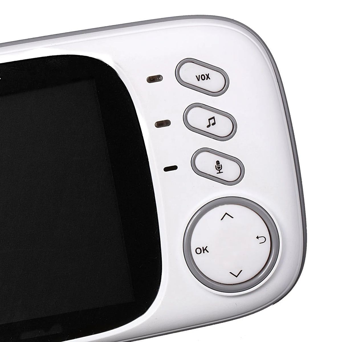 VB603 digital baby monitor showing parent unit with 3.2 inch screen and separate camera with night vision LEDs.