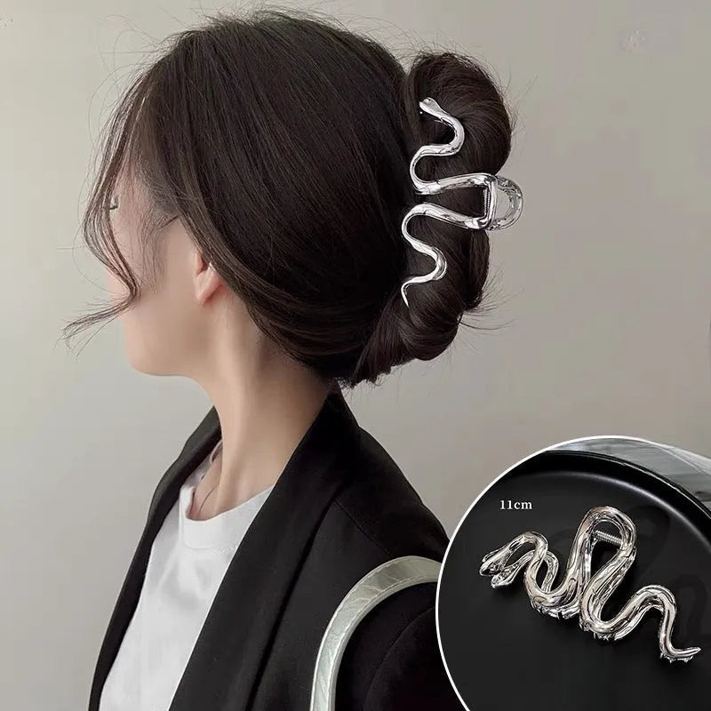 Slytherin serpentine snake metal hair clip barrettes 10.5cm silver gun black Harry Potter accessory