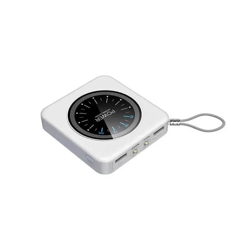 Mini clock charger portable power bank in mint green colour showing compact design with USB ports