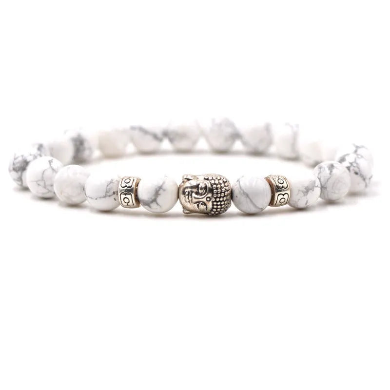 Natural stone stretch bracelet with Tigereye Buddha head bead in various colour options.