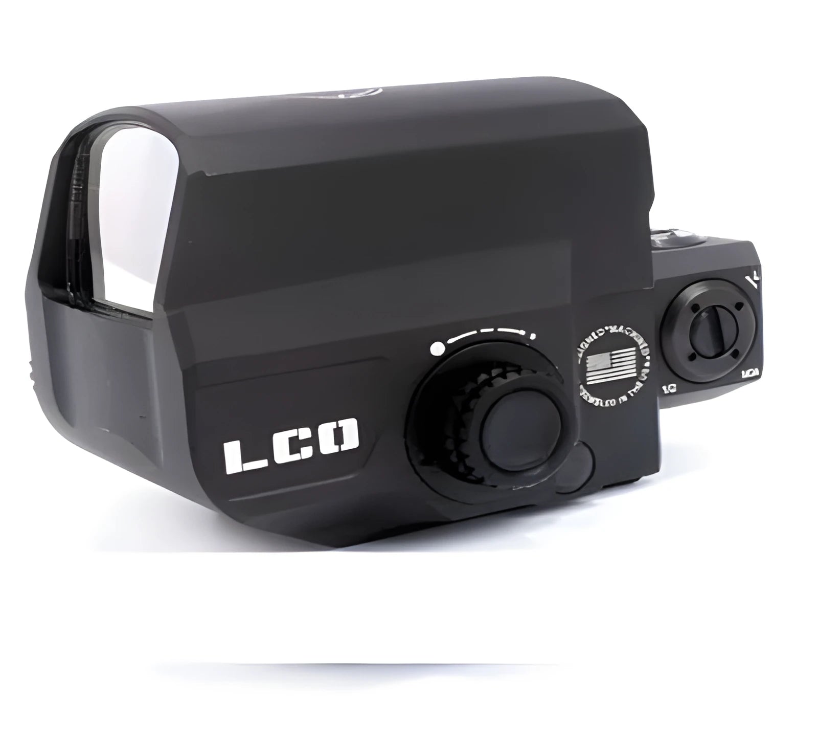 LCO tactical red dot sight with holographic reticle and integrated 20mm rail mount for rifle attachment
