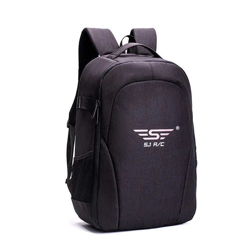 Black waterproof Oxford cloth drone backpack with multiple internal compartments for equipment organisation