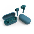 Black wireless in-ear headphones with ANC active noise cancellation placed next to a charging cable.
