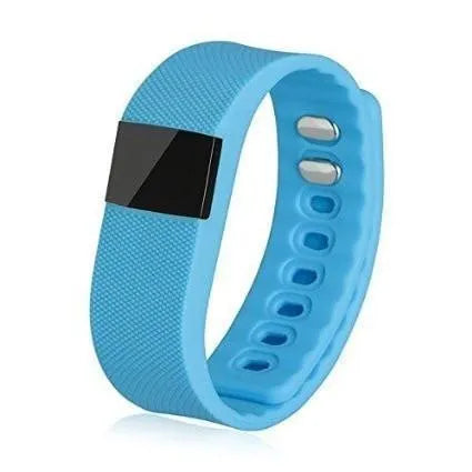 Ordinary plastic and ABS bracelet pedometer on wrist, showing black, blue, green, orange, and yellow colour options.
