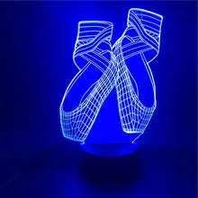 Ballet shoes 3D acrylic LED night light with remote control on wooden surface