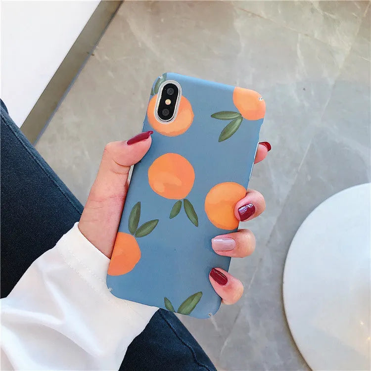 Orange plastic iPhone case with retro blue water background design